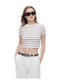 Camiseta Slim Manga Corta Crudo Rayas Mujer Beige de Gef