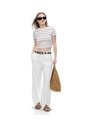 Camiseta Slim Manga Corta Crudo Rayas Mujer Beige de Gef