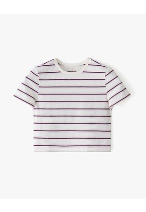 Camiseta Slim Manga Corta Crudo Rayas Mujer Beige