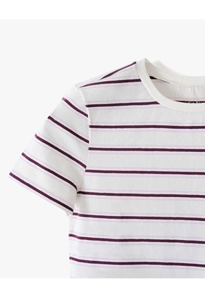 Camiseta Slim Manga Corta Crudo Rayas Mujer Beige