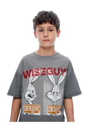 Camiseta Regular Manga Corta Gris Gris