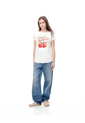 Camiseta Regular Algodón Beige Estampada Mujer Marron