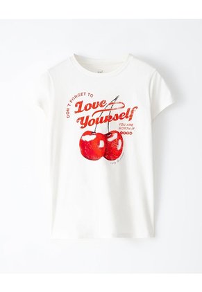 Camiseta Regular Algodón Beige Estampada Mujer Marron