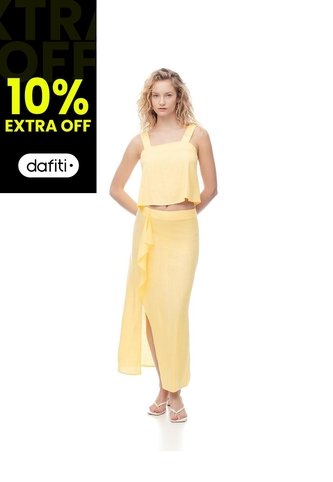 Falda Midi Tiro Medio Amarillo Mujer Amarillo Gef