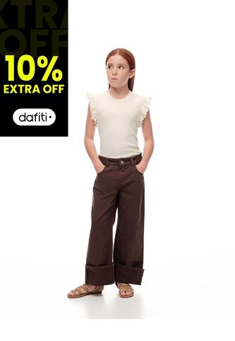 Jean Wide Leg Tiro Medio Café Niña Cafe Gef