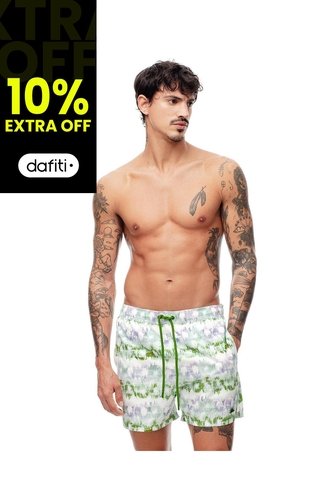 Pantaloneta De Baño Estampada Hombre Blanco Gef