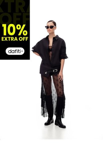 Vestido Largo Encaje Negro Mujer Negro Gef