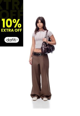Pantalón Wide Leg Tiro Bajo Café Mujer Cafe Gef