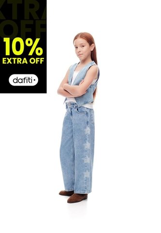 Jean Wide Leg Tiro Alto índigo Medio Niña Azul Oscuro Gef