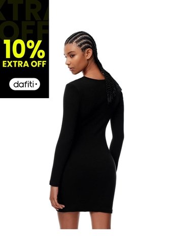Vestido Corto Slim Rib Algodón Negro Mujer Negro Gef