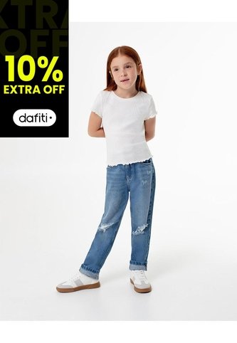 Jean Mom Tiro Medio índigo Medio Niña Azul Oscuro Gef