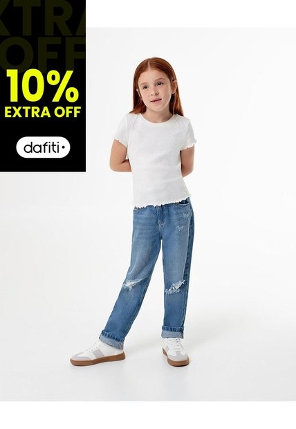 Jean Mom Tiro Medio índigo Medio Niña Azul