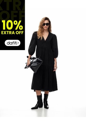 Vestido Midi Manga 3/4 Negro Mujer Negro Gef