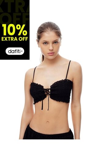 Crop Top Anudado Ojalillo Negro Mujer Negro Gef