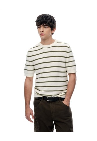 Camiseta Manga Corta Regular Tejido De Punto Rayas Hombre Verde Gef