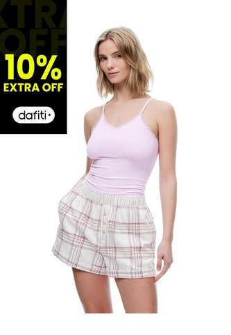 Short De Pijama Cuadros Mujer Cafe Gef