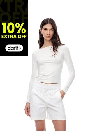Short Tiro Alto Algodón Blanco Mujer Blanco Gef
