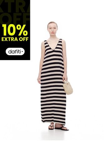 Vestido Largo Tejido Rayas Mujer Blanco Gef