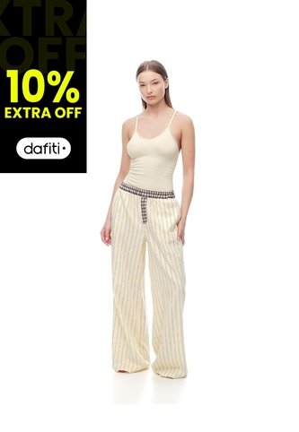 Pantalón Relax Tiro Medio Algodón Rayas Mujer Amarillo Gef