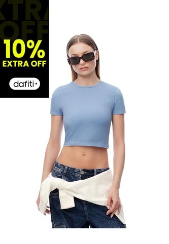 Camiseta Crop Slim Algodón Azul Mujer Azul Gef