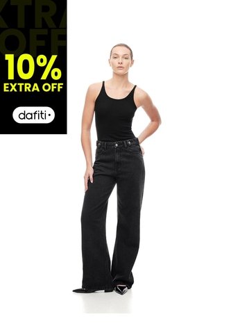Jean Wide Leg Tiro Alto Negro Mujer Azul Gef