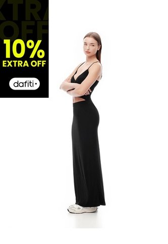 Vestido Largo Slim Cut Out Negro Mujer Negro Gef