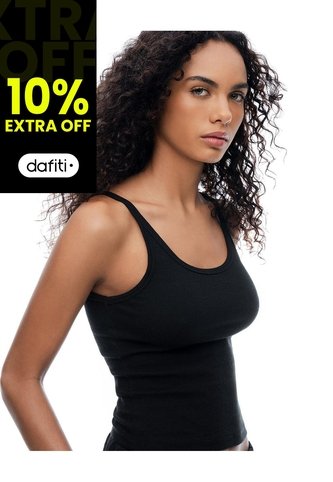 Camiseta Manga Sisa Slim Rib Algodón Negra Mujer Negro Gef