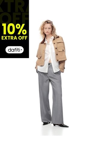 Pantalón Wide Leg Tiro Alto Gris Mujer Gris Gef