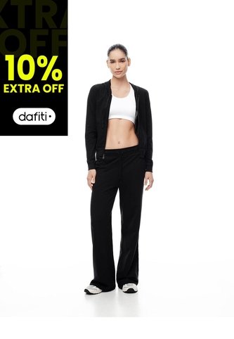 Pantalón Relax Tiro Medio Algodón Negro Mujer Negro Gef
