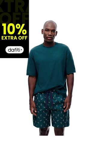 Bermuda De Pijama Algodón Estampada Hombre Verde Gef