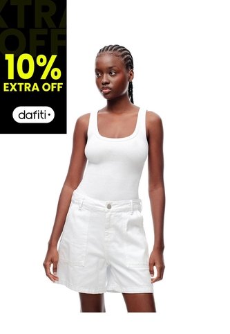 Short Tiro Alto Denim Blanco Mujer Blanco Gef