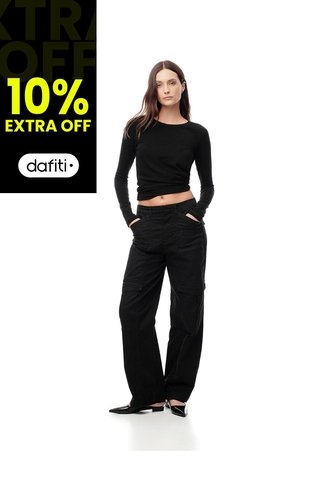 Pantalón Cargo Tiro Alto Negro Mujer Negro Gef