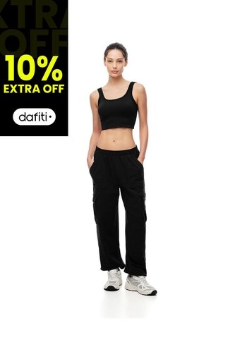 Jogger Tiro Medio Algodón Negro Mujer Negro Gef