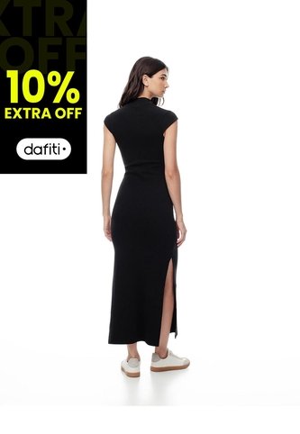 Vestido Largo Slim Algodón Negro Mujer Negro Gef