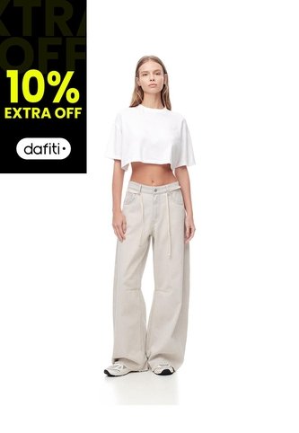 Jean Wide Leg Tiro Medio Gris Claro Mujer Azul Gef