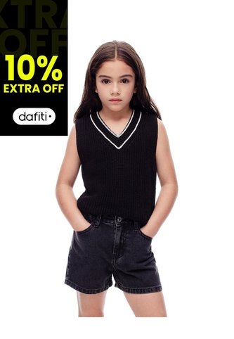 Short Tiro Medio Denim Negro Niña Azul Gef