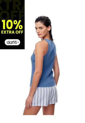 Camiseta Esqueleto Slim Rib Algodón Azul Mujer Azul Gef