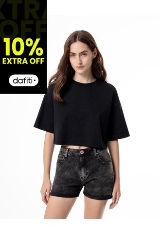 Short Tiro Medio Denim Gris Mujer Azul Gef