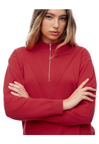 Buzo Tejido Regular Cuello Alto Cierre Rojo Mujer Rojo Gef