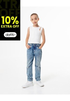 Jean Mom Tiro Medio índigo Medio Niña Azul