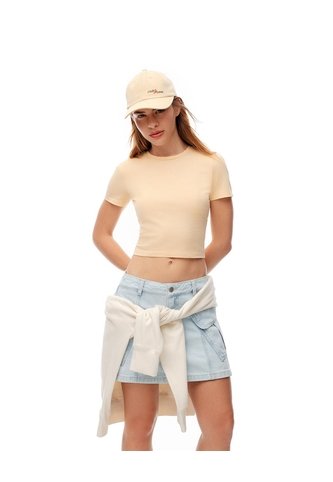 Camiseta Crop Slim Algodón Amarilla Mujer Amarillo Gef