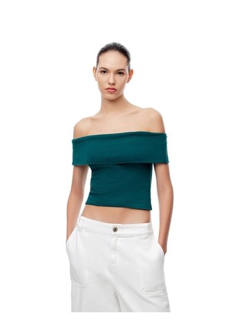 Top Off-shoulder Slim Algodón Verde Mujer Verde Gef