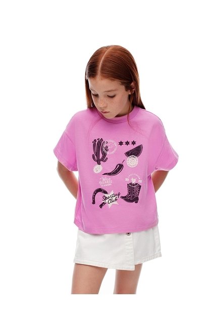 Camiseta Regular Algodón Rosa Estampada Niña Rosa