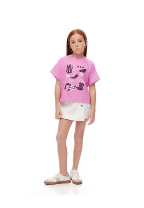 Camiseta Regular Algodón Rosa Estampada Niña Rosa