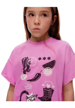 Camiseta Regular Algodón Rosa Estampada Niña Rosa
