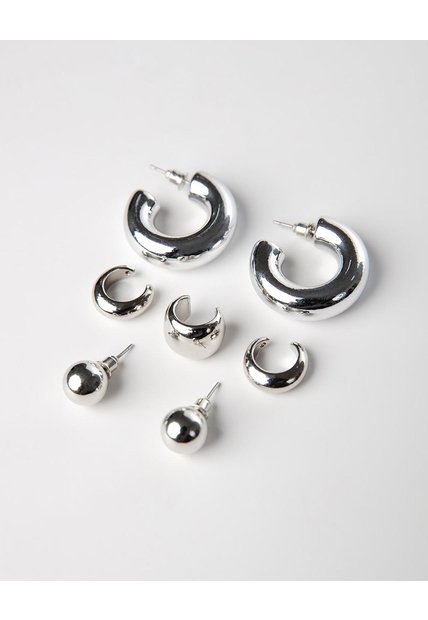 Aretes Pack X3 Plateados Mujer