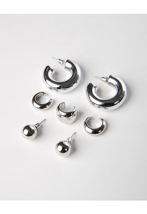 Aretes Pack X3 Plateados Mujer