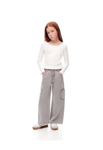 Jean Cargo Tiro Medio Gris Niña Azul Gef