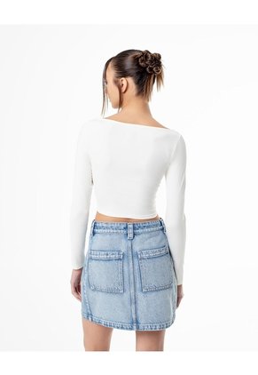 Falda Tiro Alto Denim índigo Medio Mujer Azul