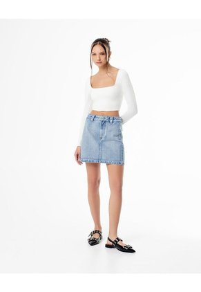 Falda Tiro Alto Denim índigo Medio Mujer Azul